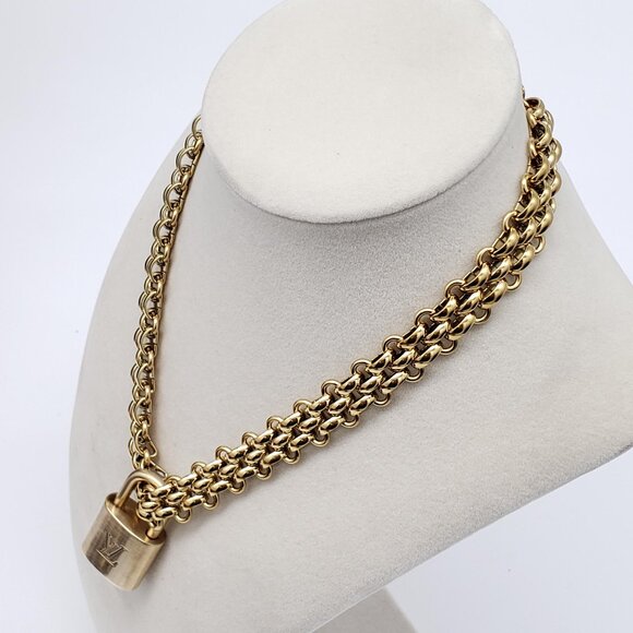 Authentic Louis Vuitton Gold Padlock w/ Unbranded Fashion Stainless Steel Chain - Picture 3 of 10